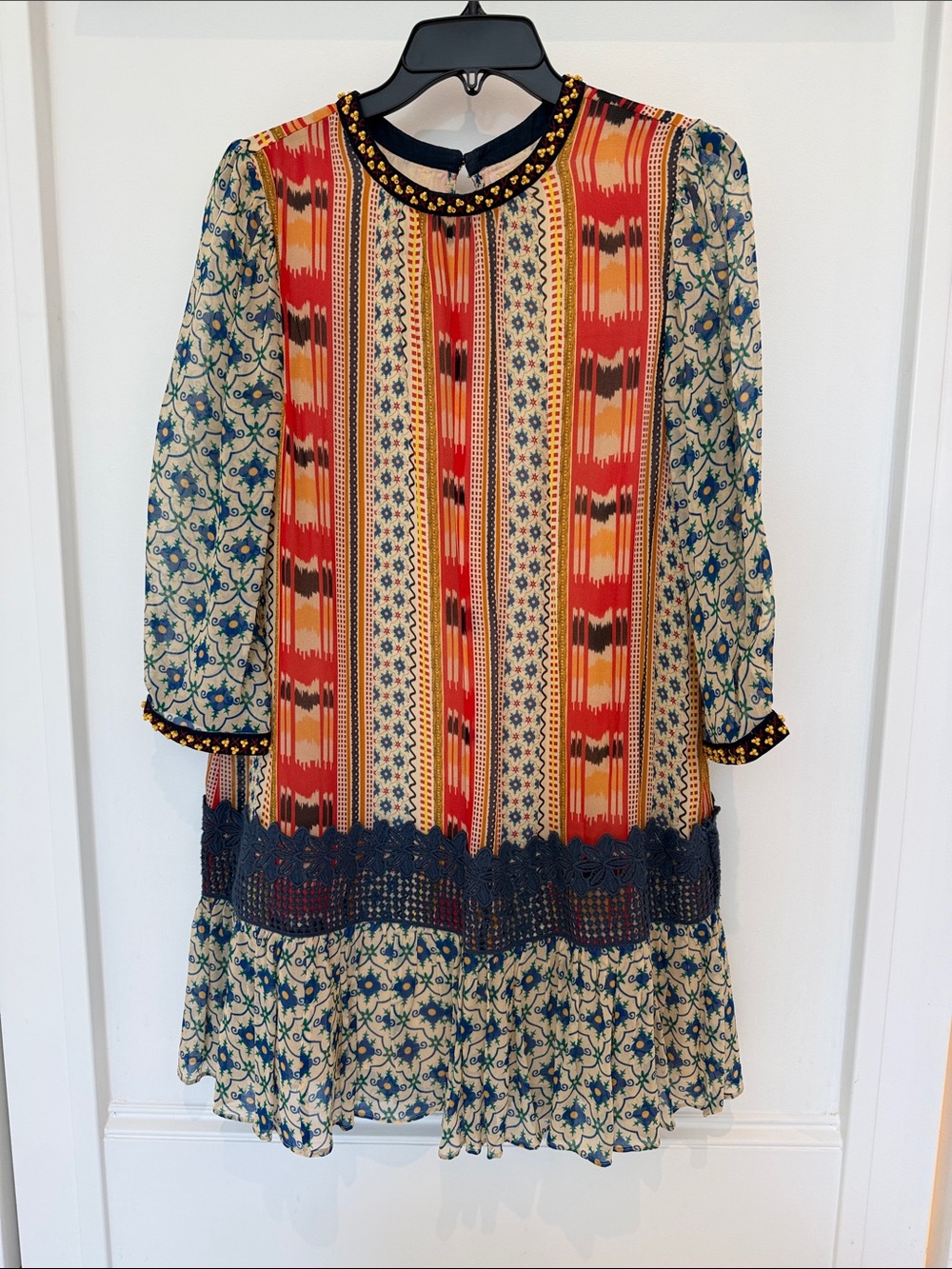 Boho Floral Stripe Dress in Red and Blue
